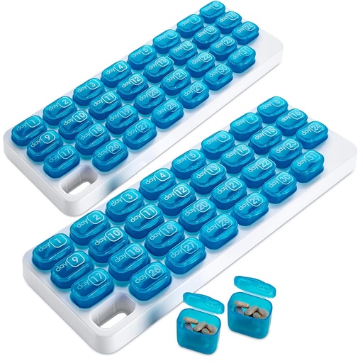 [BRSWGBQ6PMBAY2TK] Monthly Pill Organizer - (Pack of 2) 31 Day Pill Organizer med stora flyttbara medicineringspods, bärbar Pill Case Box och Holder för daglig medicin och vitaminer, bra för resor