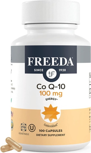 [BRSWGCTYOF6W2FDO] FREEDA CoQ10 100mg - Kosher Coenzyme Q10 Dietary Supplement for Cardiovascular Heart Health, Blood Pressure Support, Oral Gum Health, and Healthy Aging - Pure CoQ10 Capsules, 100 Count