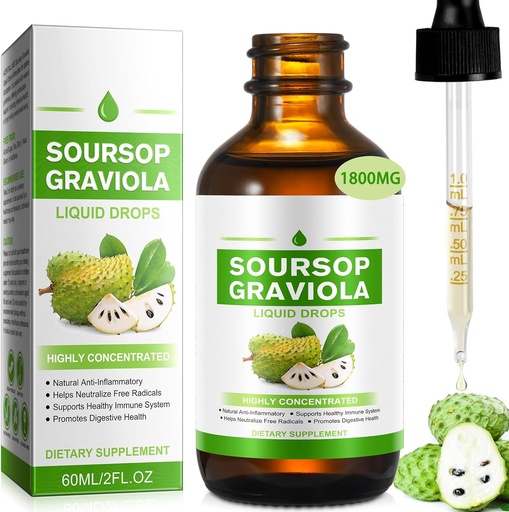 [BRSRAHAZO4NRYC3G] Soursop Graviola Liquid Drop Organic 1800 mg, Natural Soursop Bitters Liquid Leaf Extract for Cell Support,Good Living & Offering Antioxidant Support, Herbal Goodness, Boosting Immune Health