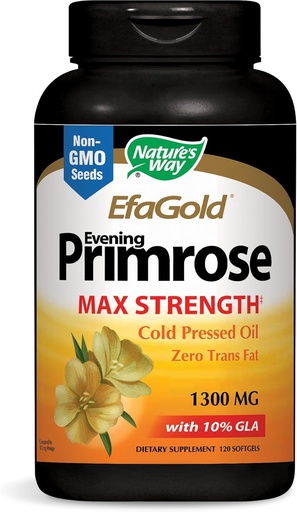[BRSWIBQNAUGRCGTC] Nature's Way Evening Primrose, EFA Gold Cold Pressed Oil 1300mg, 120 Softgels