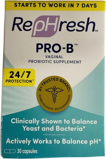 [BRSWKGYIBIBWOC3I] RepHresh Pro-B Vaginal Probiotic Supplement, Balances Yeast and Bacteria, Supports pH Balance, 30 Capsules