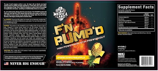 [BRSRMCDYO55QY3L2] 'Merica Labz F'N Pump'D Stimulant Free, Nitric Oxide,Fully Dosed, 펌프 PreWorkout Powder (20 서빙) (파인애플 아래로)