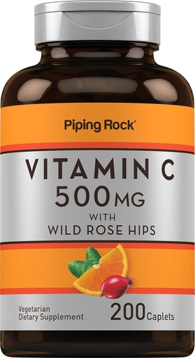 [BRSROGI5CF6AMD3H] Piping Rock Vitamin C | 500mg | 200 Caplets | with Rose HIPS | Vegetarian, Non-GMO, Gluten Free Supplement