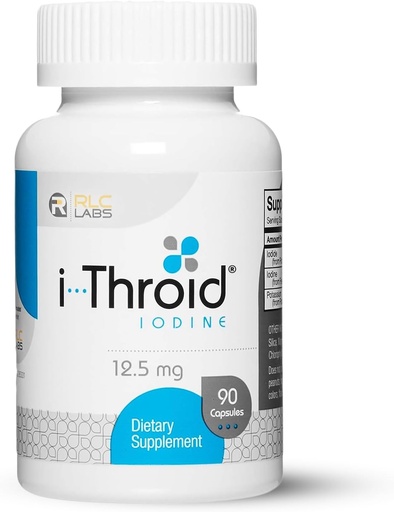 [BRSWIEDZCQMGYEDY] RLC, i-Throid 12.5 mg, Iodine e Iodide Suplemento para apoyar la salud tiroidea y el equilibrio hormonal, 90 cápsulas (90 porciones)