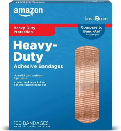[BRSRMFIODF7WMHYV]   Basic Care Heavy-Duty Fabric Adhesive Bandages, First Aid and Wound Care Supplies, One Size, 100 Count