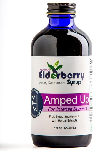 [BRSRAZANOUPAGFLZ] Amped Up Elderberry Syrup, Black Sambucus, Plant-Based Dietary Supplement, 7 Organic Herbs: Echinacea, Rosehips, Honey, Immune Wellness Booster Support, USA Made, Gluten-Free