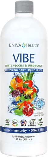 [BRSWKGT3AQEGAGQV] Eniva Health Vibe Liquid Multivitamins Mineral Supplements with Vitamins A, B12, C, D, E & Amino Acids | Fruits and Veggies Daily Supplement for Women & Men | Doctor Formulated | USA Made | 32 oz