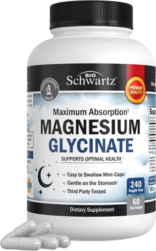 [BRSROCY5AQBWOCLZ] BioSchwartz Magnesium Glycinate 500 mg kapselit (240 minikapselia) Maksimaalinen imeytyminen Magnesiumlisä terveille hermoille Lihakset Heart Mood and Sleep Support (Vegaani, Gluteeniton, ei GMO)