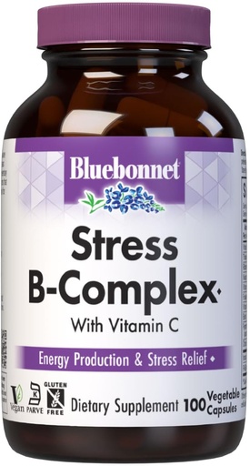 [BRSWIYQAO4GR6HY5] Bluebonnet Elikadura Stress Relief B konplexua Begetal kapsulak, B6 bitamina, B12, Biotina, Folate, Vegan, Gluten & Soy & Milk Free, Kosher, Unflavored, 100 konde