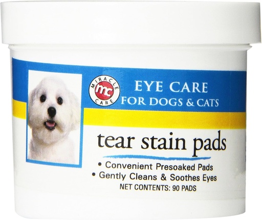 [BRSWIYT3BN5AMH34] Miracle Care Tear Stain Pads, 90 Single Use Pre-Soaked Pads to Gently Clean and Soothe Dog and Cat Eyes, Non Stinging Formula to Improve Tear Stains and Remove Eye Debris