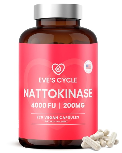[BRSROCT3OF6Q4EYY] Eve's Cycle Nattokinase Supplement 4000 FU - 270 Vegan Natto Capsules - Premium Japanese Enzyme, Natural Blood Thinner, Organic, No Stearates, Non-GMO, Made in USA