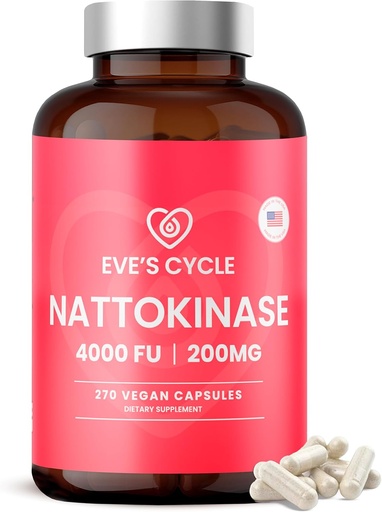 [BRSROCT3OF6Q4EYY] Eve's Cycle Nattokinase Supplement 4000 FU - 270 Vegan Natto kapsula - Premium Japanese Enzyme, Natural Blood Thinner, Organic, No Stearates, Non-GMO, Made in USA