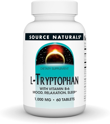 [BRSWICYPOF4ACCDA] Source Naturals L-Tryptophan with Vitamin B-6 - Support Mood, Relaxation and Sleep - 1000mg - 60 Tablets