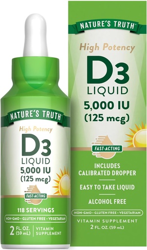 [BRSWECTQBMNG22DB] La verdad de la naturaleza Vitamina D3 Liquid TENIDO 5000 UI TENIDO 2 fl oz TENIDO Non-GMO y Gluten Free Supplement