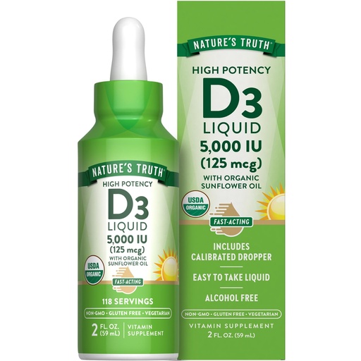 [BRSWECTQBMNG22DB] Nature's Truth Vitamin D3 Liquid | 5000 IU | 2 fl oz | Non-GMO and Gluten Free Supplement