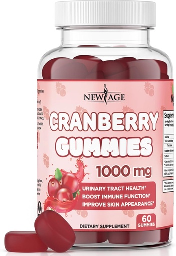 [BRSRMCQTO4JQE3L4] NEW AGE Cranberry Gummies Urinary Tract Health Gummies 1000mg - Supporta la vescica, Rene, UTI - Vegetariano (Cranberry 60 Gummies)
