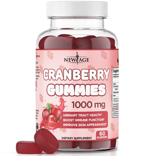 [BRSRMCQTO4JQE3L4] NEW AGE Cranberry Gummies Urinary Tract Health Gummies 1000mg - Supports Bladder, Kidney, UTI - Vegetarian (Cranberry 60 Gummies)