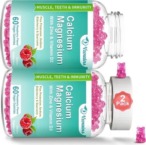 [BRSROCY2CUCBGDYV] High Absorption Calcium Magnesium Zinc Gummies with Magnesium Glycinate 400mg, Sugar Free Calcium Magnesium Supplement for Bone & Teeth Strength, Muscle Function - Vegan, 120 Count