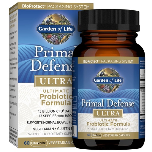 [BRSWIZQMAEJQMCLC] Garden of Life Probiotics for Digestive Health and Gut Health Balance, Primal Defense Ultra Ultimate Formula, 15 Billion CFU and 13 Strains Plus HSOs, Vegetarian and Gluten Free, 60 Capsules