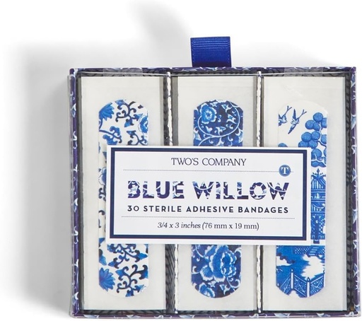 [BRSW2YL6AEIWOALA] Two's Company 53560 Blue Willow Bandages in Gift Box,30 Pieces,3-inch Length,Plastic,White