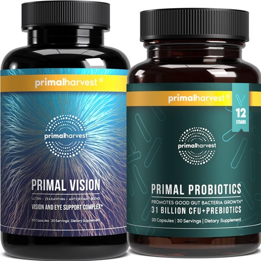 [BRSROYIHCACGCADV] Primal Harvest Probiotika & Visjon Kosttilskudd for kvinner og menn Visjon og øye støtte kompleks med Lutein, Zeaxanthin Bundle