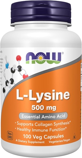 [BRSWIYT5DEIRYEQ3] NOW Foods Supplements, L-Lysine (L-Lysine Monohydrochloride) 500 mg, Amino Acid, 100 Veg Capsules
