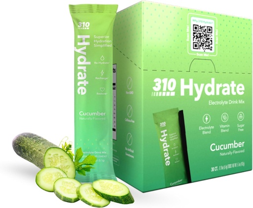 [BRSROZTQDF7BQ2DH] 310 Nutrition Sugar Free Electrolytes Powder - Instant Hydration Packets for Daily Fluid Balance - Caffeine-Free Rehydration Drink Mix w/ Vitamins, Low Calorie & Keto Friendly - Cucumber 30 Singles