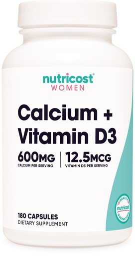 [BRSRAZL4BN4BUHY2] Nutricost Calcium (600mg) + Vitamin D3 (12.5mcg) for Women, 180 Capsules - Vegan, Non-GMO, Gluten Free - 60 Servings