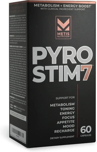 [BRSWGZTRBAGROELJ] Pyro Stim 7 Stoffwechsel Booster Fat Loss Unterstützung Energie Boost - Einmal-A-Day Thermogenic mit Teacrine for Focus, Appetite Control, Muskeltoning und Mood Control (60 Kapseln)