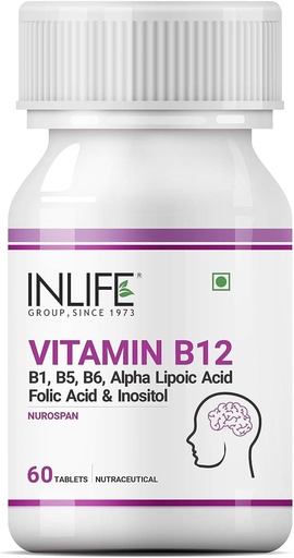 [BRSROEI7OZ7WMCYV] Vitamin B12 with B1, B5, B6, Alpha Lipoic Acid ALA, Folic Acid, Inositol Supplements - 60