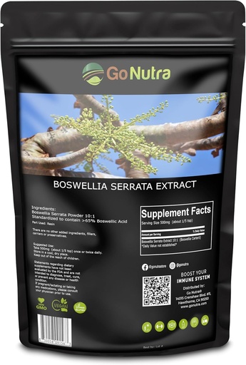 [BRSW2HAHOIPAAEQU] Go Nutra Boswellia Serrata Extract Powder 10:1 Strength 65% Boswellic Acid Frankincense Supplement Joint Support - 8 oz.