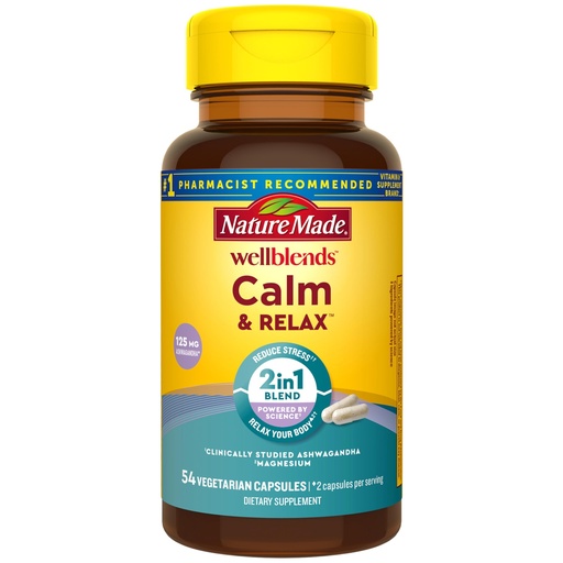 [BRSW2AI3PN6WGF3O] Nature Made Wellblends Calm & Relax, Ashwagandha 125mg, Magnesium 300 mg, 54 Vegetarian Capsules