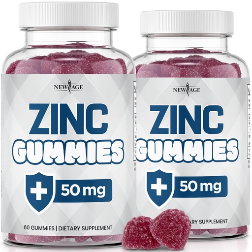 [BRSWYAQBCAFAEE3U] NEW AGE Zinc Gummies - 2 Pack - 50mg High Immune Booster Zinc Supplement, Immune Defense, Powerful Natural Antioxidant, Non-GMO - by New Age, 120 Count