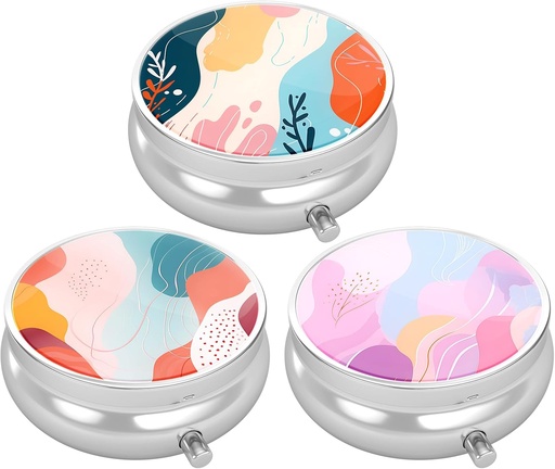 [BRSRAZINAUFBOCTZ] 3 Pack Pill Box, Malé Pill Pouzdro pro Purse & Pocket, Roztomilý Pořadatel Travel Medicine, Portable Medicine Kontejner Držák držet vitamíny, Léky, Rybí olej & dodatek, Art Style Pattern