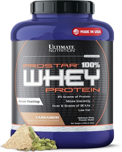 [BRSWGAQ5DECW2AIZ] Ultimate Nutrition Prostar Whey Protein Powder Isolate, Cardamon - Low Carb, High Protein Powder Shake for Muscle Gain & Recovery - Low Sodium, Low-Fat & Keto Friendly - 5.28 lbs Tub