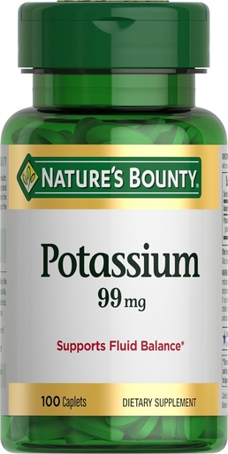 [BRSWIZDYAQCRC3D2] Naturens Bounty Kalium 99 mg, støtter flytende balanse og muskelaktivitet, involvert i normal hjertefunksjon, Kalium gluconate kosttilskudd, Glutenfri, 1 per dag, 100 vegetariske kapler