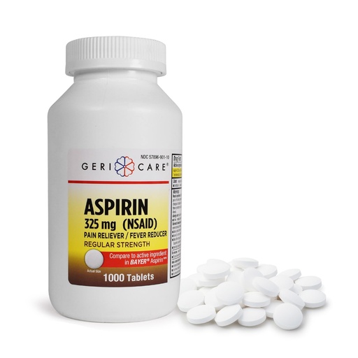 [BRSWIYT7AQGGCHYZ] GeriCare Aspirin Tablets 325mg - Pain Reliever and Fever Reducer Uncoated Aspirins for Adults & Kids 12+ (NSAID) Great for Headache, Toothache, Arthritis, Menstrual & Muscle Pain (Bottle of 1,000)