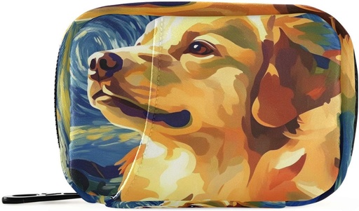 [BRSRAHYNDMJW2DQ6] Týdenní Pill Pořadatel Golden Retriever Starry Night Small Pill Box Bag Přenosný cestovní Pill Pouzdro 7 dní Doplněk k vitamínu Držák se zipem pro rodinné táboření