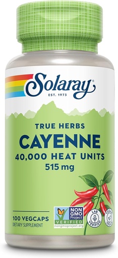 [BRSWIYT7BQDWK23I] SOLARAY Cayenne Pepper Capsules with Capsaicin - Capsaicin Supplements for Powerful Wellness Support - 40,000 Heat Units per VegCap - Vegan, Non-GMO, Gluten-Free, 60-Day Guarantee, 100 Servings