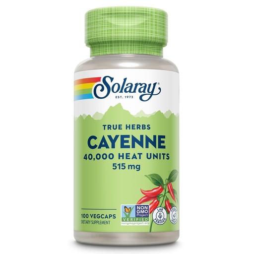 [BRSWIYT7BQDWK23I] Solaray Cayenne 40,000 Heat Units - Cayenne Pepper Capsule Supplement for Women & Men, 515 mg per Capsule, Capsaicin Supplements, Health and Wellness Support - 100 Ct Veg Caps