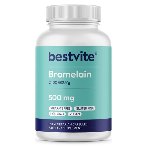 [BRSWGCYHPIIWGCDJ] Bromelain 500mg (2400 GDU/Gram) (120 Vegetarian Capsules) - No Stearates - Vegan - No Gelatin - No Silica - Non GMO - Gluten Free