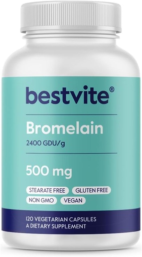 [BRSWGCYHPIIWGCDJ] Bromelain 500mg (2400 GDU/Gram) (120 cápsulas vegetarianas) - No Stearates - Vegan - No Gelatin - No Silica - No GMO - Gluten Gratis