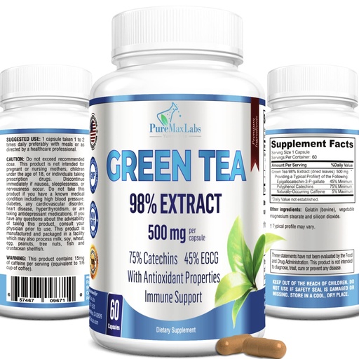 [BRSRM236O4NBOGTV] YUMMYVITE Green Tea Extract 98% - 3X Strength, 75% Polyphenol Catechins, 45% EGCG, Super Antioxidant - 60 Capsules