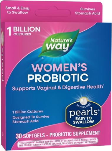 [BRSWIZAAOQEAA3QV] Nature's Way Women's Probiotic Pearls, Supports Vaginal and Digestive Health*, 1 Billion Live Cultures, No Refrigeration Required, 30 Softgels (Packaging May Vary)
