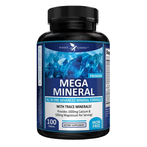 [BRSWGZQEO54G2DL6] Potent Garden Mega Mineral Supplement Complete Mineral Complex with Calcium Magnesium Zinc Potassium Boron Selenium Chromium & 72 Trace Minerals Iron Free Calcium Supplement -100 Pills