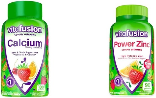 [BRSRAY33O4ARSC3K] Vitafusion Calcium Gummy Vitamins for Bone Support, 100 Count & Power Zinc Gummy Vitamins for Immune Support, 90 Count