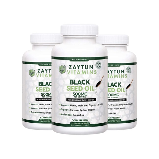 [BRSWYHQKOJ6RGE35] Zaytun Vitamins Halal Black Seed Oil (3-Pack) Cold-Pressed Nigella Sativa, Supports Heart, Brain, Immune Health, Non-GMO, Made in USA - Halal Vitamins