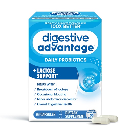 [BRSWGZYOOUIRSC3X] Digestive Advantage Lactose Defense Enzymes + Probiotics for Women & Men Occasional Bloating, Lactose Breakdown, Minor Abdominal Discomfort, Immune Support, 96 Count Capsules