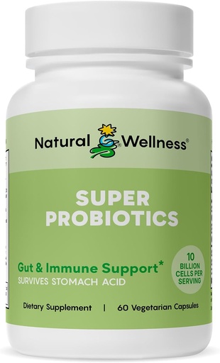 [BRSWIFYFBQMB62DU] Natural Wellness Super Probiotic + Prebiotic Blend – 10 Billion CFUs with 8 Strains – Probiotics for Women & Men for Digestive Health, Gut Balance & Immune Support – Non-GMO, 30-Day Supply