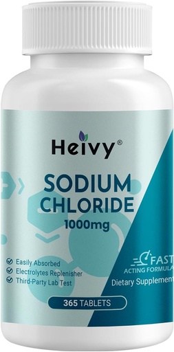 [BRSRAHYZBF7AM3LA] Heivy Sodium Chloride Tablets 1000mg - Pure Salt Tablet Tablets, 365 Tablets, Sodium Chloride, Non-GMO - Electrolyte Balance and Hydration Support, Electrolytes Replenisher Hydration Drink